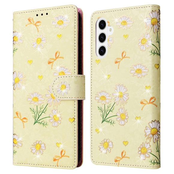 Samsung Galaxy S26 EIDERWOOD Kunstlæder Flip Cover m. Blomster - Gul Marguerit