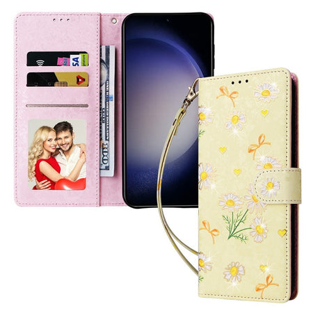 Samsung Galaxy S26 EIDERWOOD Kunstlæder Flip Cover m. Blomster - Gul Marguerit