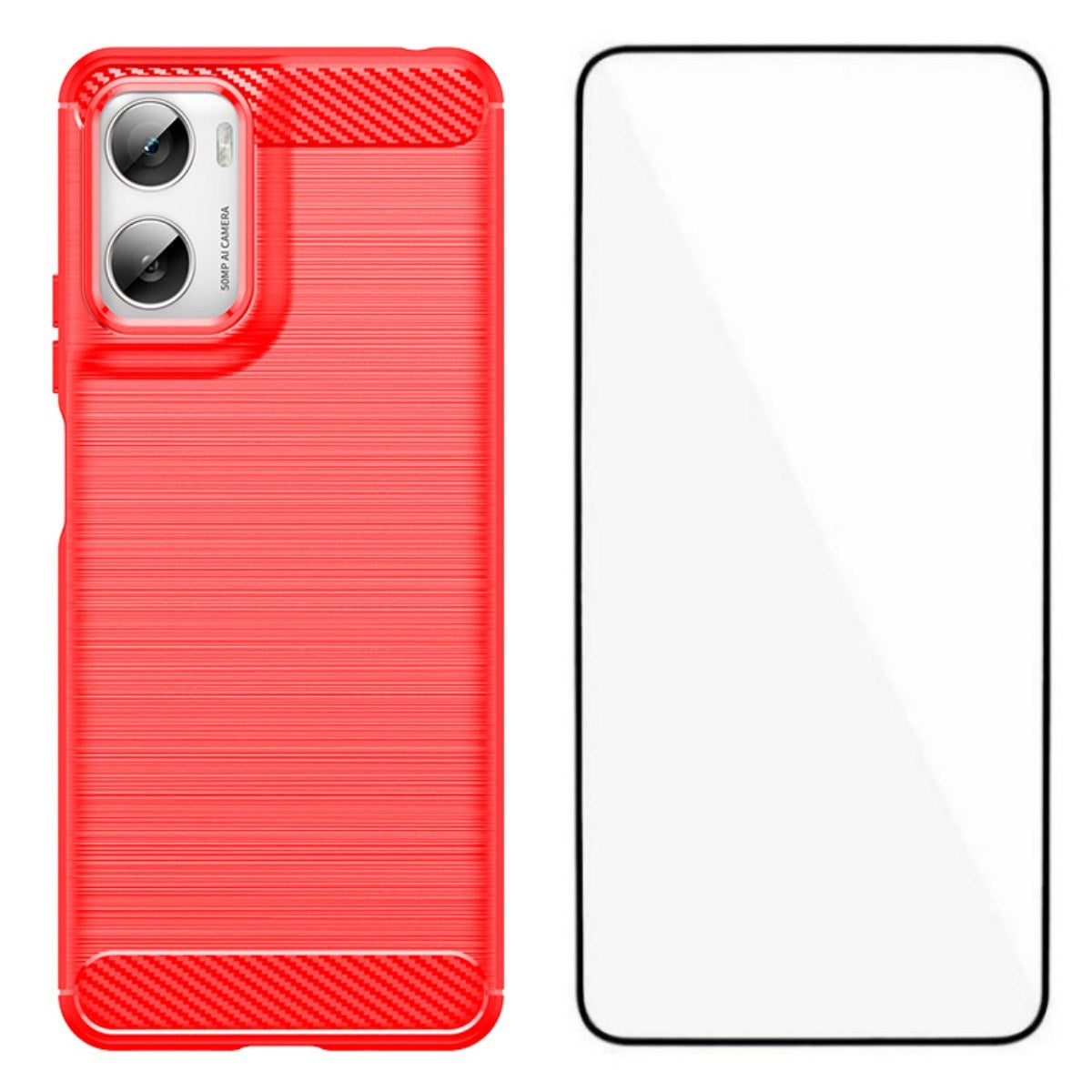 Motorola Moto G06 / G06 Power EIDERWOOD Carbon Fiber Cover inkl. Skærmbeskyttelse - Rød