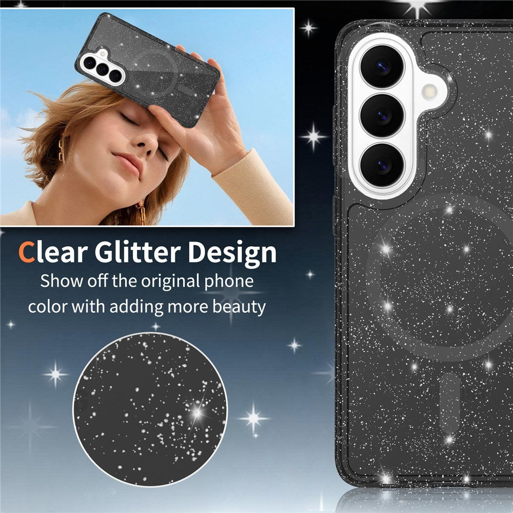 Samsung Galaxy S26 EIDERWOOD Magnetisk Plast Glitter Cover - MagSafe Kompatibel - Gennemsigtig / Sort