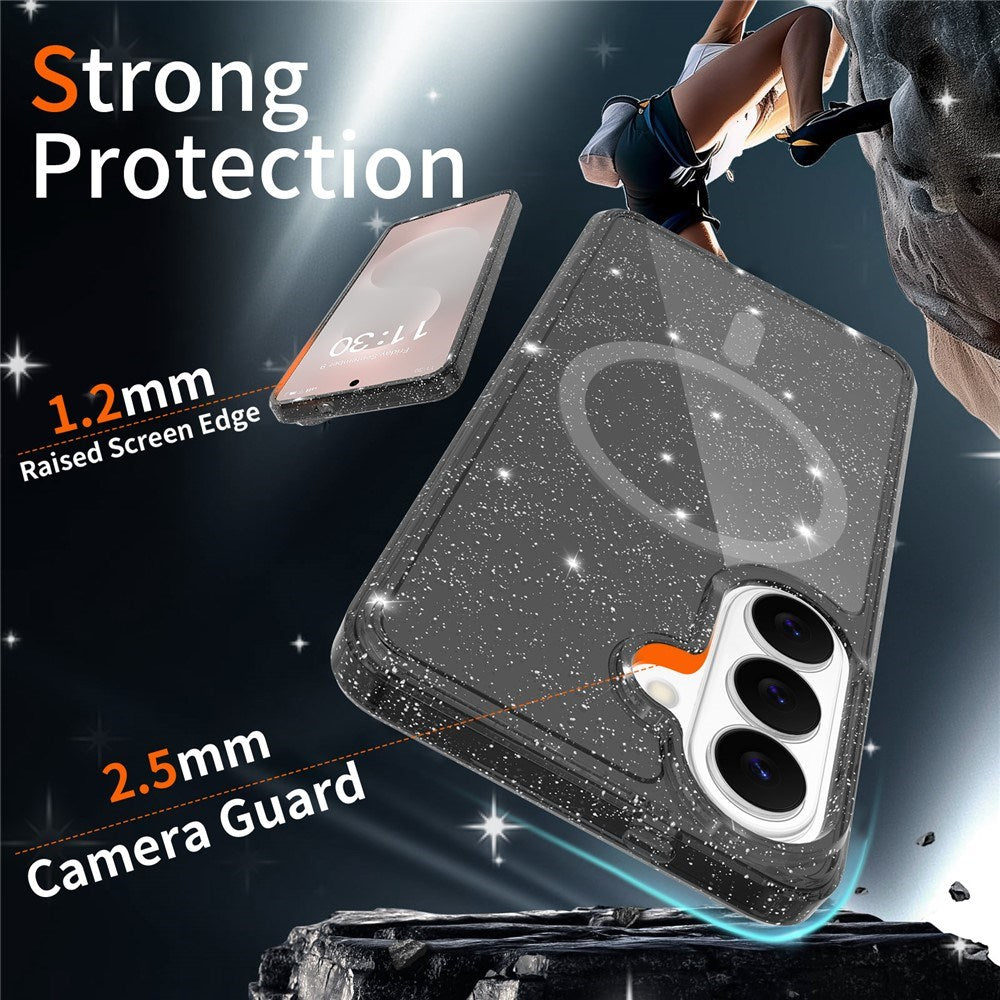 Samsung Galaxy S26 EIDERWOOD Magnetisk Plast Glitter Cover - MagSafe Kompatibel - Gennemsigtig / Sort