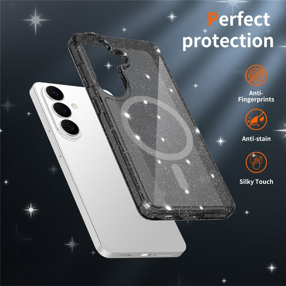 Samsung Galaxy S26 EIDERWOOD Magnetisk Plast Glitter Cover - MagSafe Kompatibel - Gennemsigtig / Sort