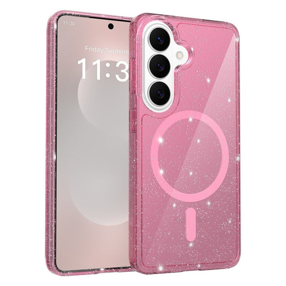 Samsung Galaxy S26 EIDERWOOD Magnetisk Plast Glitter Cover - MagSafe Kompatibel - Gennemsigtig / Lyserød