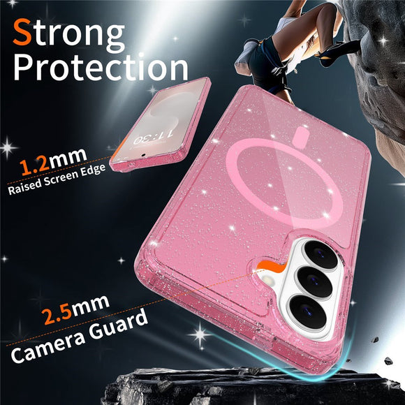Samsung Galaxy S26 EIDERWOOD Magnetisk Plast Glitter Cover - MagSafe Kompatibel - Gennemsigtig / Lyserød