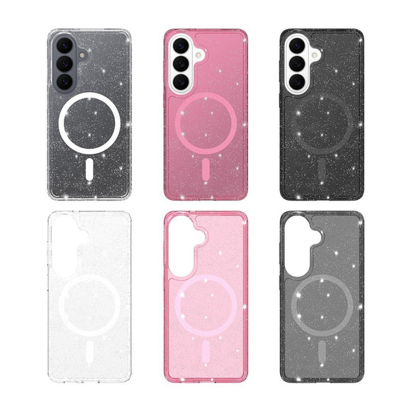 Samsung Galaxy S26 EIDERWOOD Magnetisk Plast Glitter Cover - MagSafe Kompatibel - Gennemsigtig / Lyserød