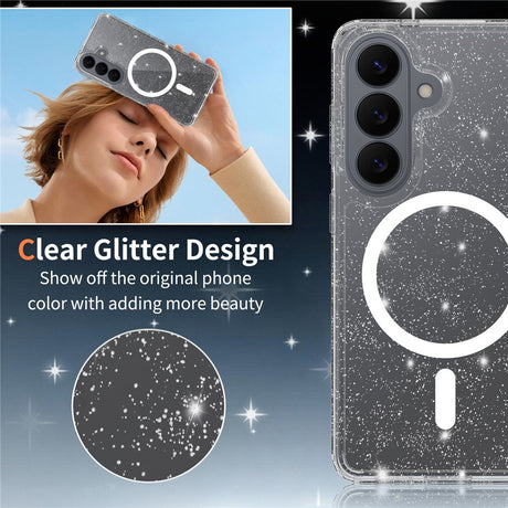 Samsung Galaxy S26 EIDERWOOD Magnetisk Plast Glitter Cover - MagSafe Kompatibel - Gennemsigtig