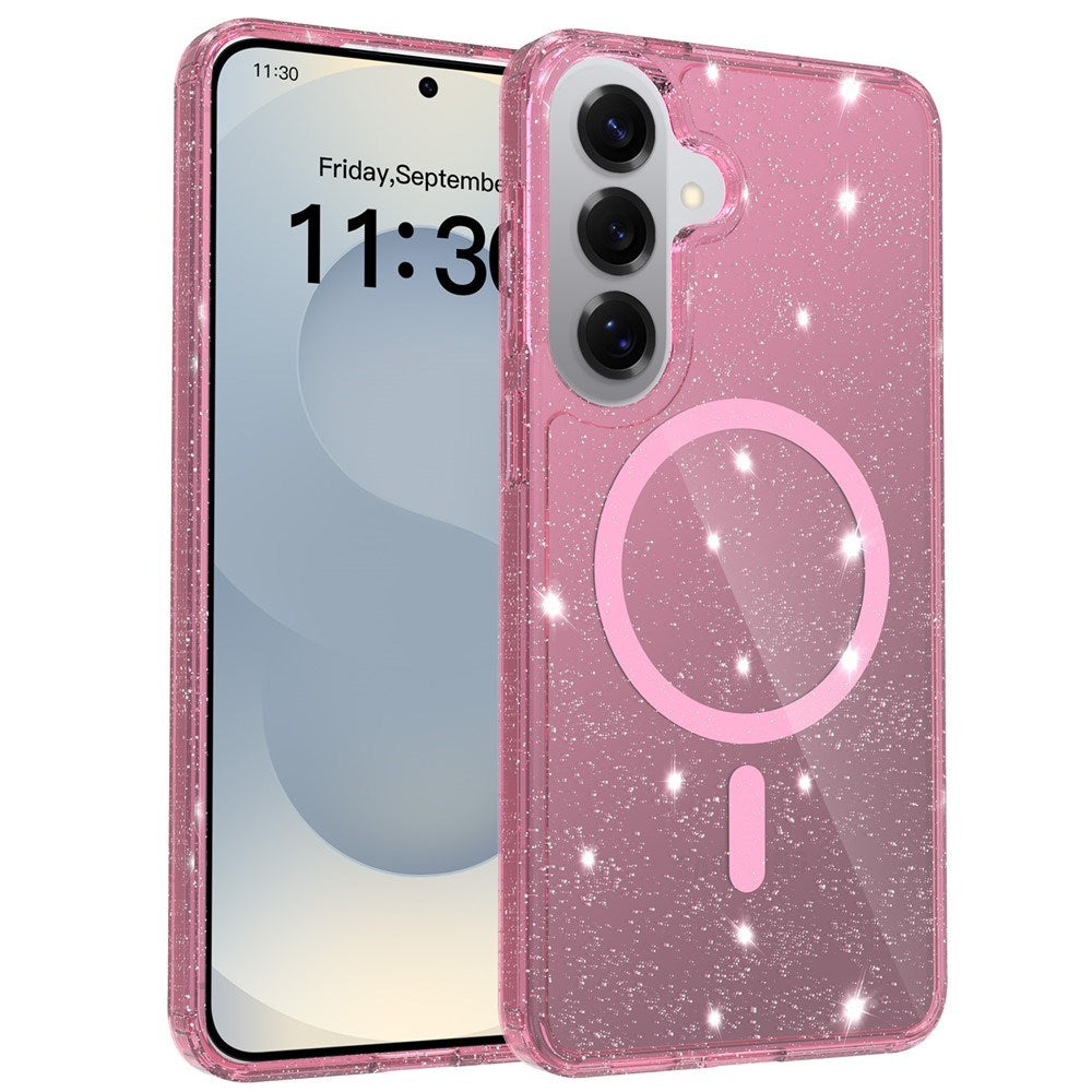 Samsung Galaxy S26+ (Plus) EIDERWOOD Magnetisk Plast Glitter Cover - MagSafe Kompatibel - Gennemsigtig / Lyserød