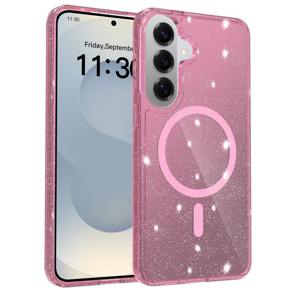 Samsung Galaxy S26+ (Plus) EIDERWOOD Magnetisk Plast Glitter Cover - MagSafe Kompatibel - Gennemsigtig / Lyserød