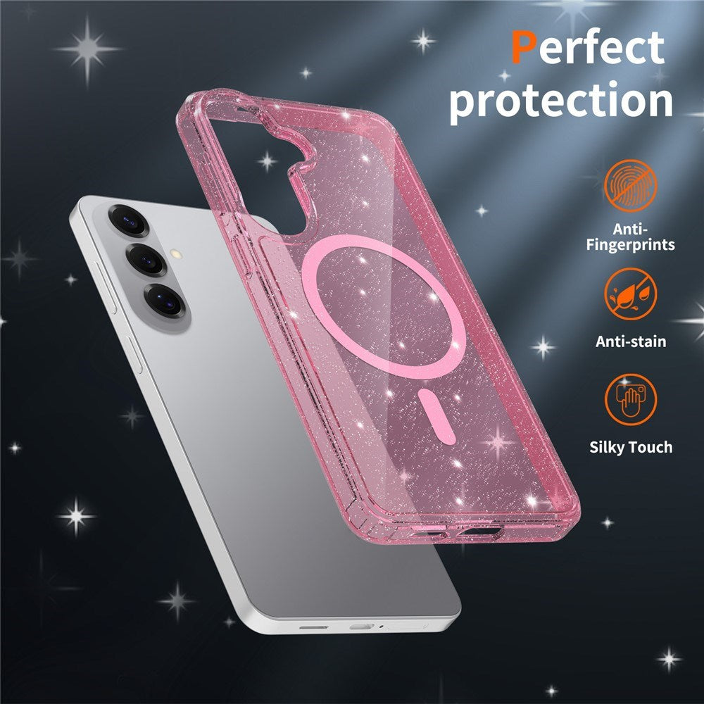 Samsung Galaxy S26+ (Plus) EIDERWOOD Magnetisk Plast Glitter Cover - MagSafe Kompatibel - Gennemsigtig / Lyserød