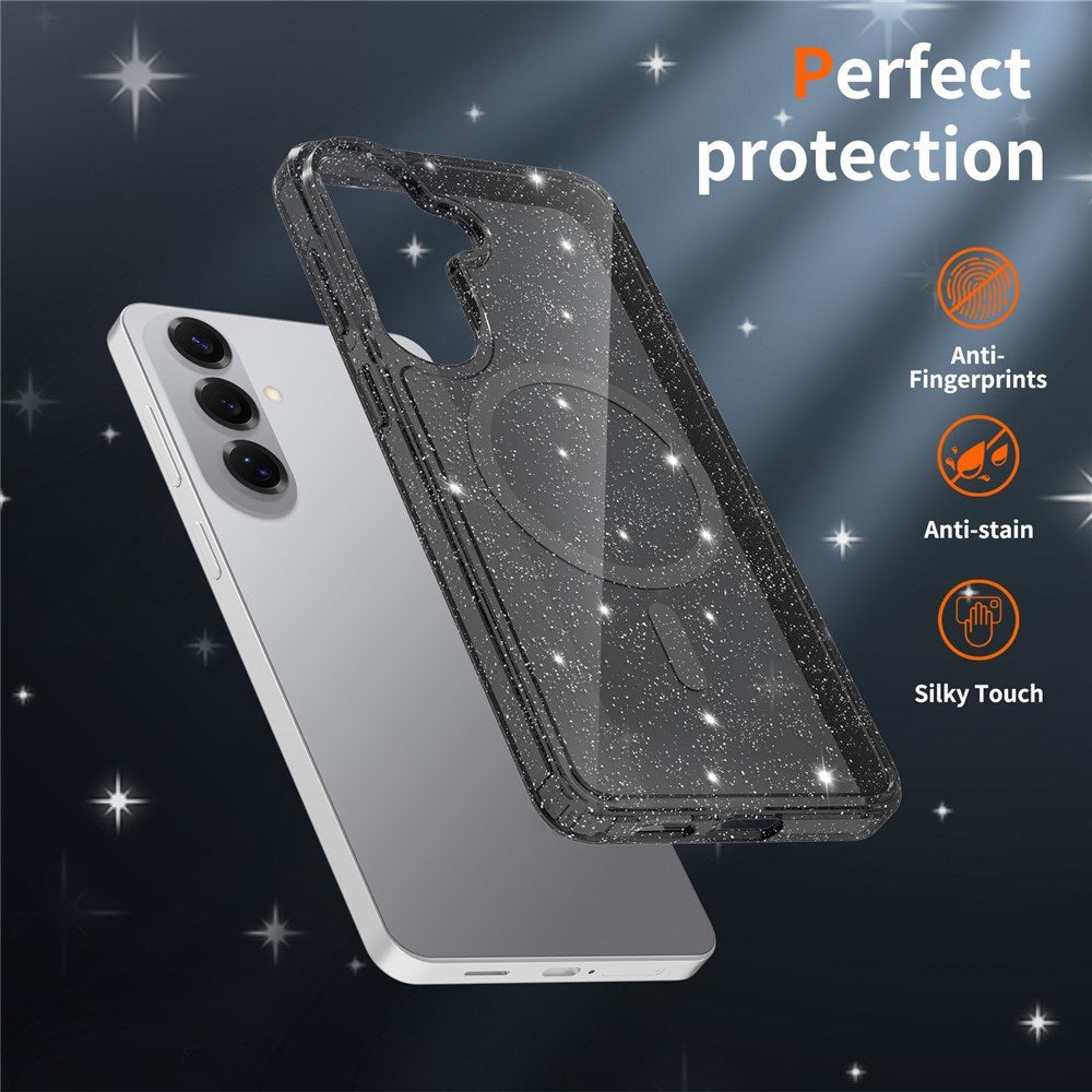 Samsung Galaxy S26+ (Plus) EIDERWOOD Magnetisk Plast Glitter Cover - MagSafe Kompatibel - Gennemsigtig / Sort