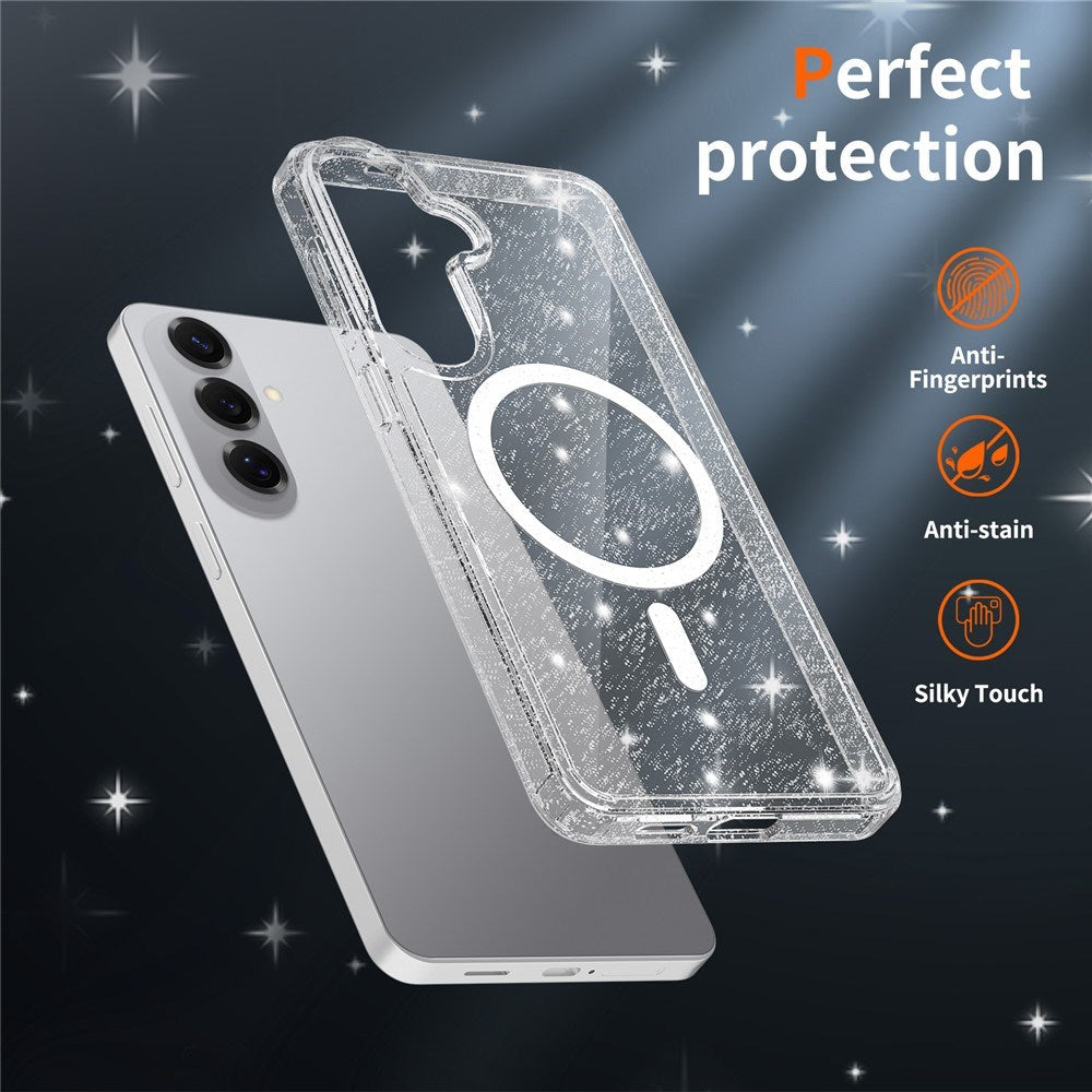 Samsung Galaxy S26+ (Plus) EIDERWOOD Magnetisk Plast Glitter Cover m. Skærmbeskyttelsesglas - MagSafe Kompatibel - Gennemsigtig