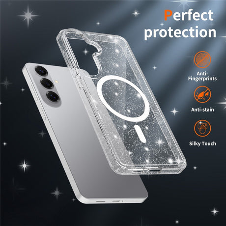 Samsung Galaxy S26+ (Plus) EIDERWOOD Magnetisk Plast Glitter Cover m. Skærmbeskyttelsesglas - MagSafe Kompatibel - Gennemsigtig