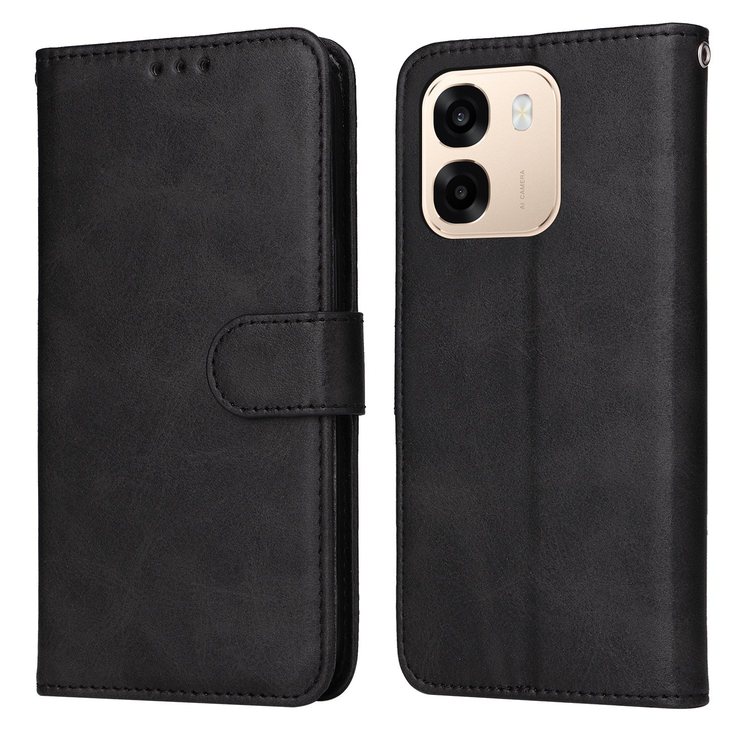 OPPO A6x EIDERWOOD Kunstlæder Flip Cover m. Kortholder & Ståfunktion - Sort