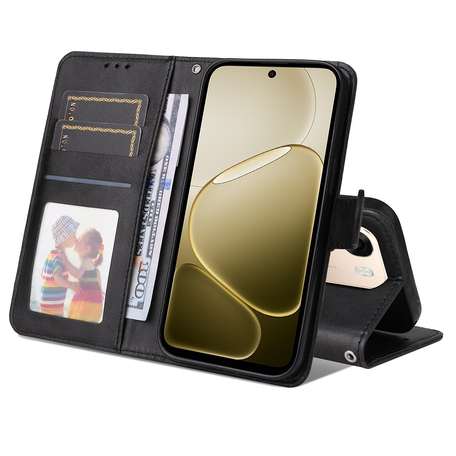 OPPO A6x EIDERWOOD Kunstlæder Flip Cover m. Kortholder & Ståfunktion - Sort
