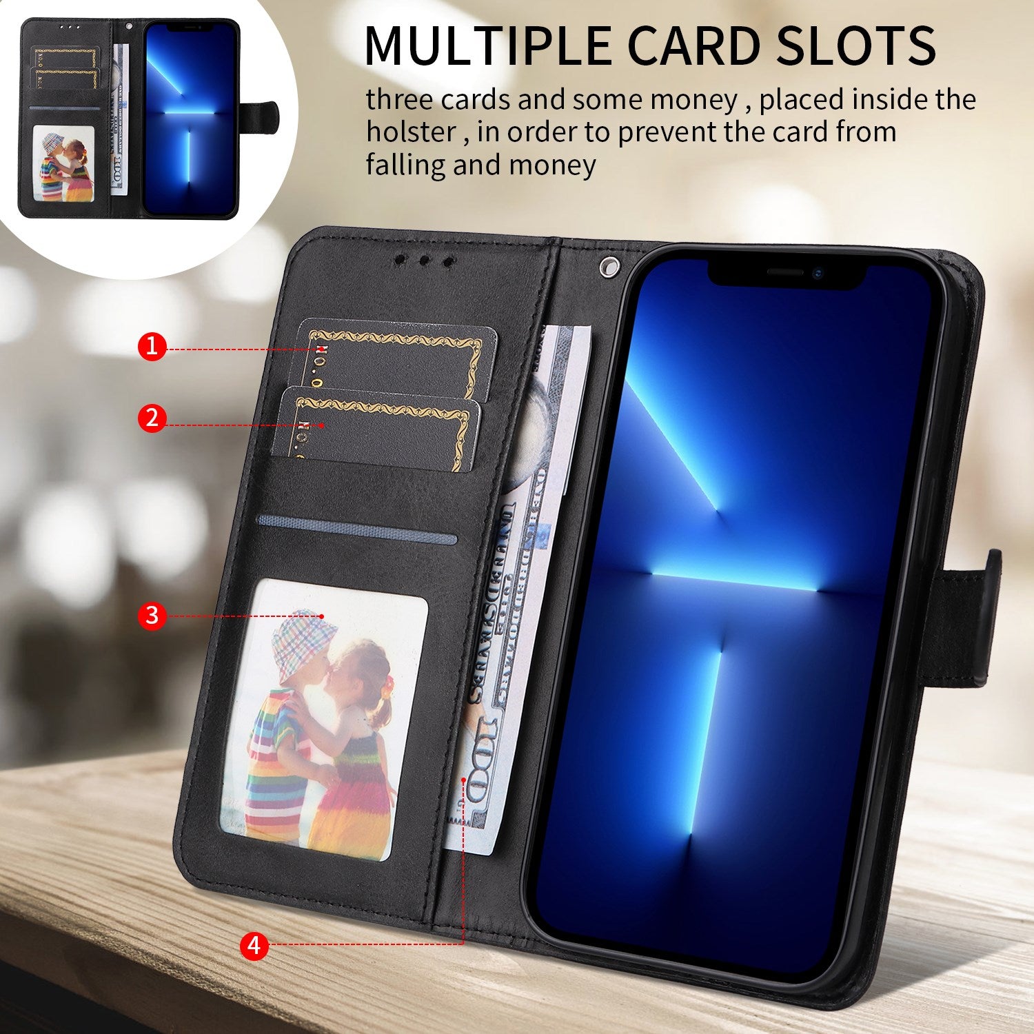 OPPO A6x EIDERWOOD Kunstlæder Flip Cover m. Kortholder & Ståfunktion - Sort