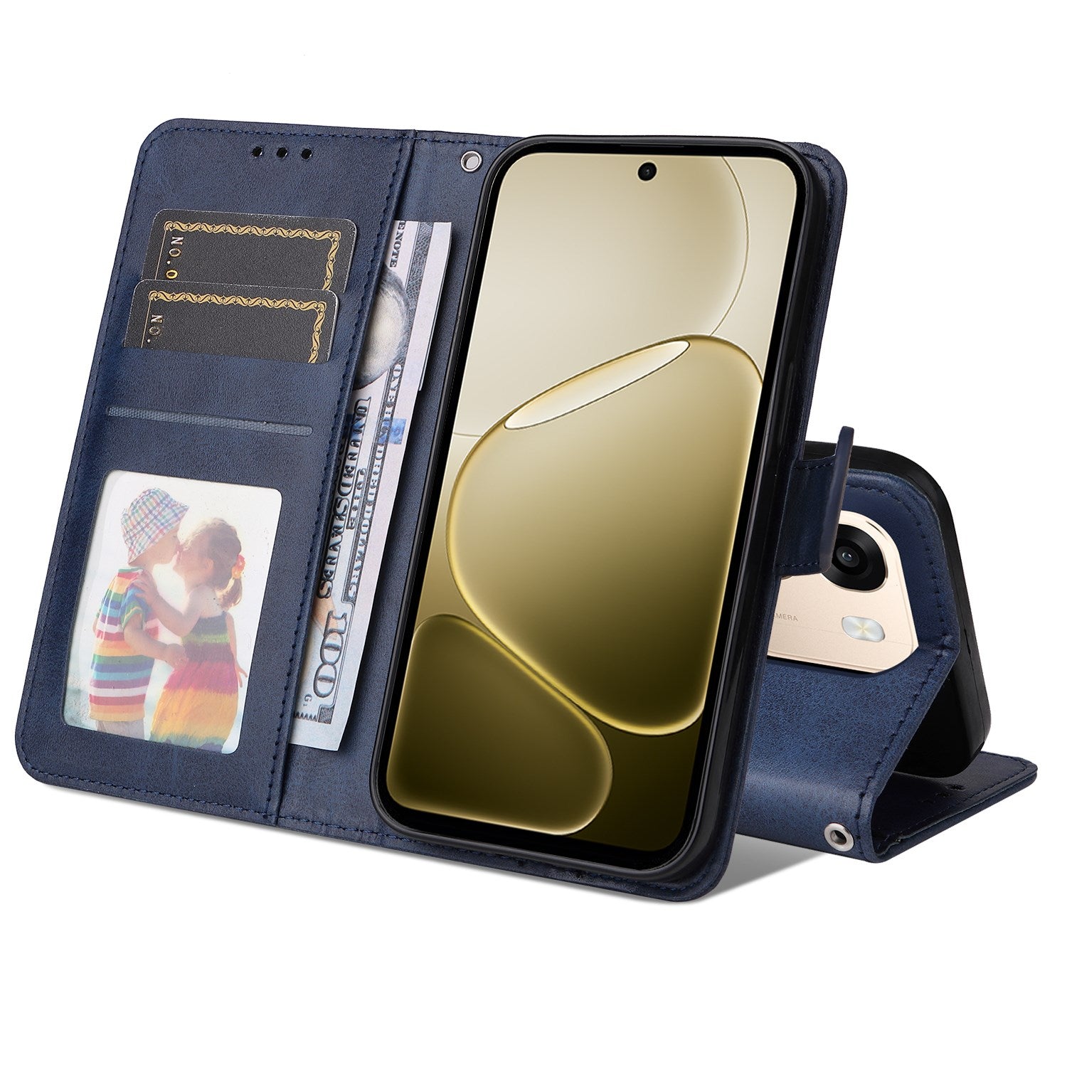 OPPO A6x EIDERWOOD Kunstlæder Flip Cover m. Kortholder & Ståfunktion - Blå