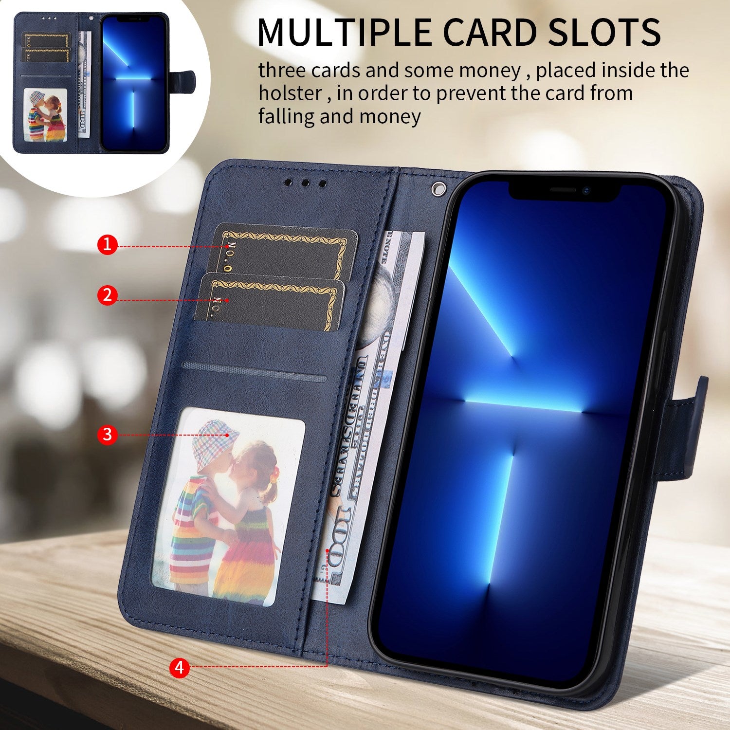 OPPO A6x EIDERWOOD Kunstlæder Flip Cover m. Kortholder & Ståfunktion - Blå