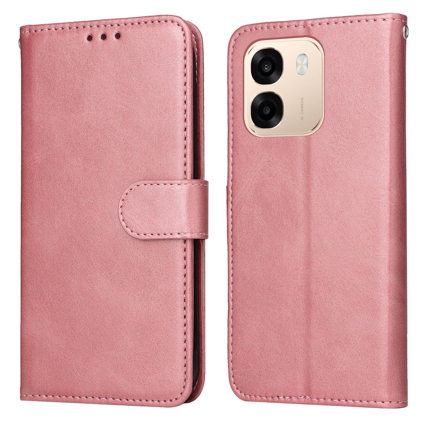 OPPO A6x EIDERWOOD Kunstlæder Flip Cover m. Kortholder & Ståfunktion - Lyserød