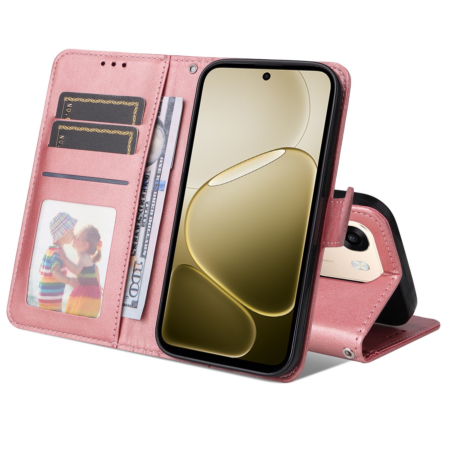 OPPO A6x EIDERWOOD Kunstlæder Flip Cover m. Kortholder & Ståfunktion - Lyserød