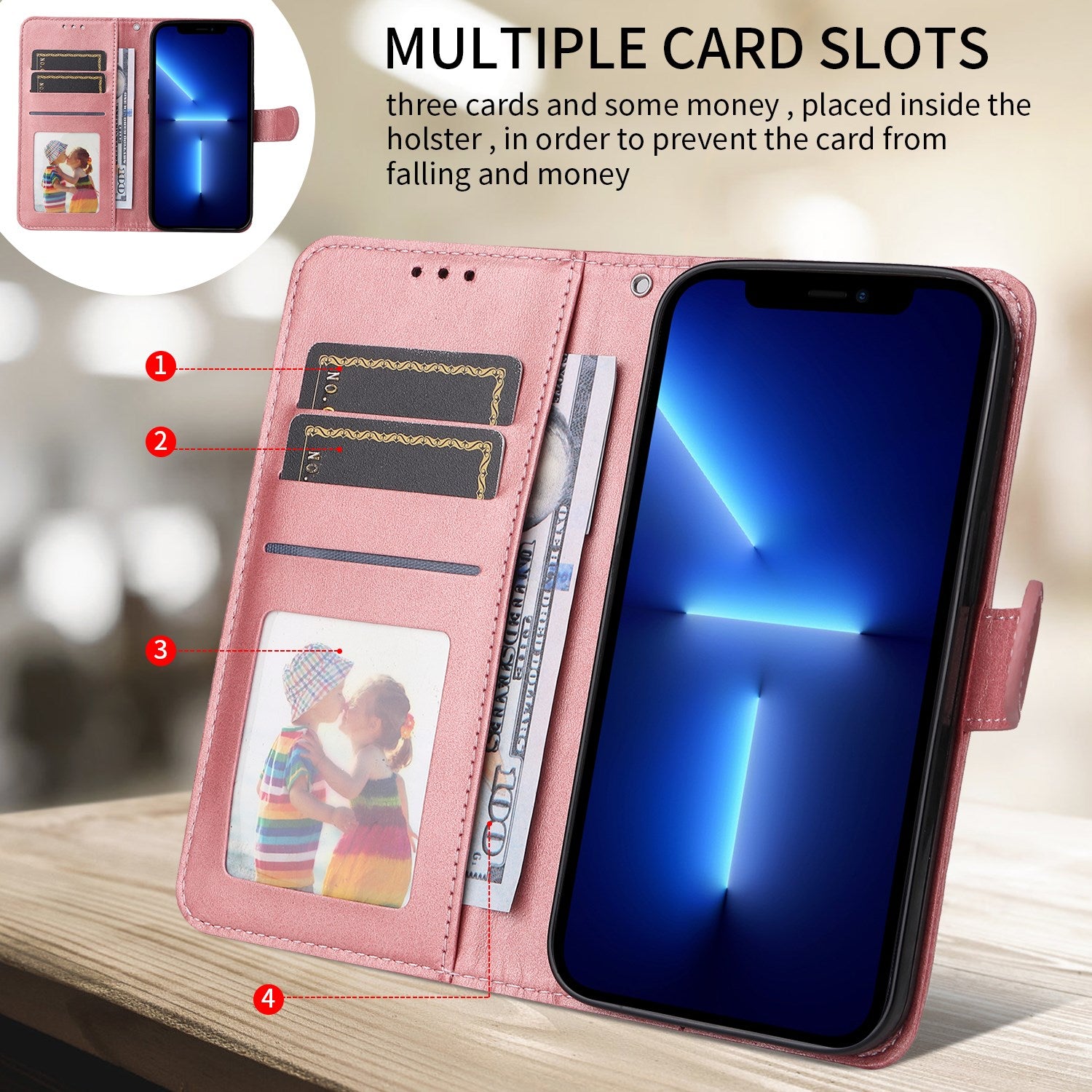 OPPO A6x EIDERWOOD Kunstlæder Flip Cover m. Kortholder & Ståfunktion - Lyserød