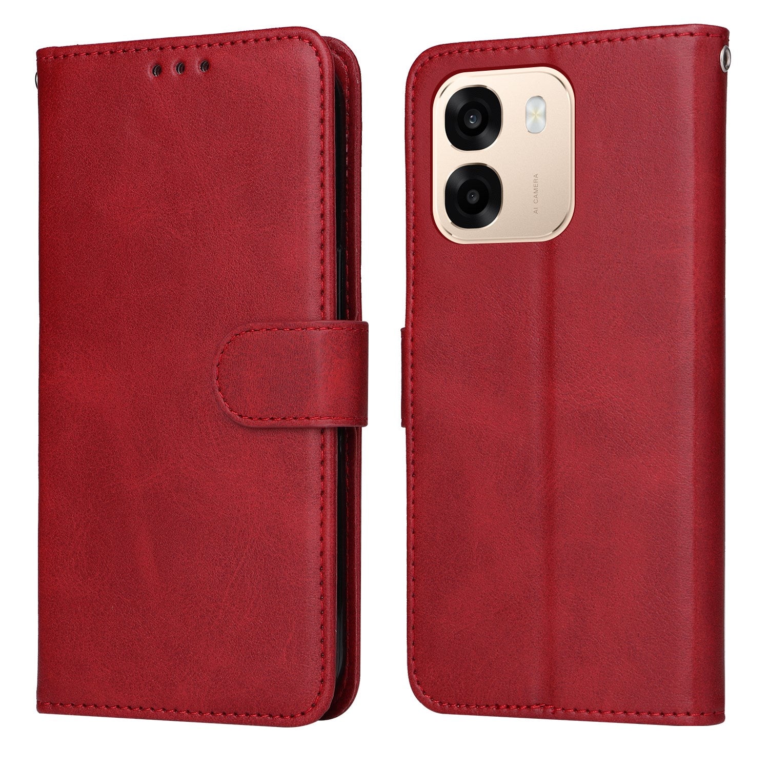 OPPO A6x EIDERWOOD Kunstlæder Flip Cover m. Kortholder & Ståfunktion - Rød