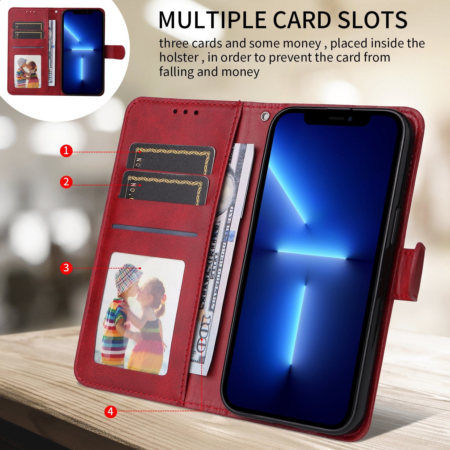 OPPO A6x EIDERWOOD Kunstlæder Flip Cover m. Kortholder & Ståfunktion - Rød