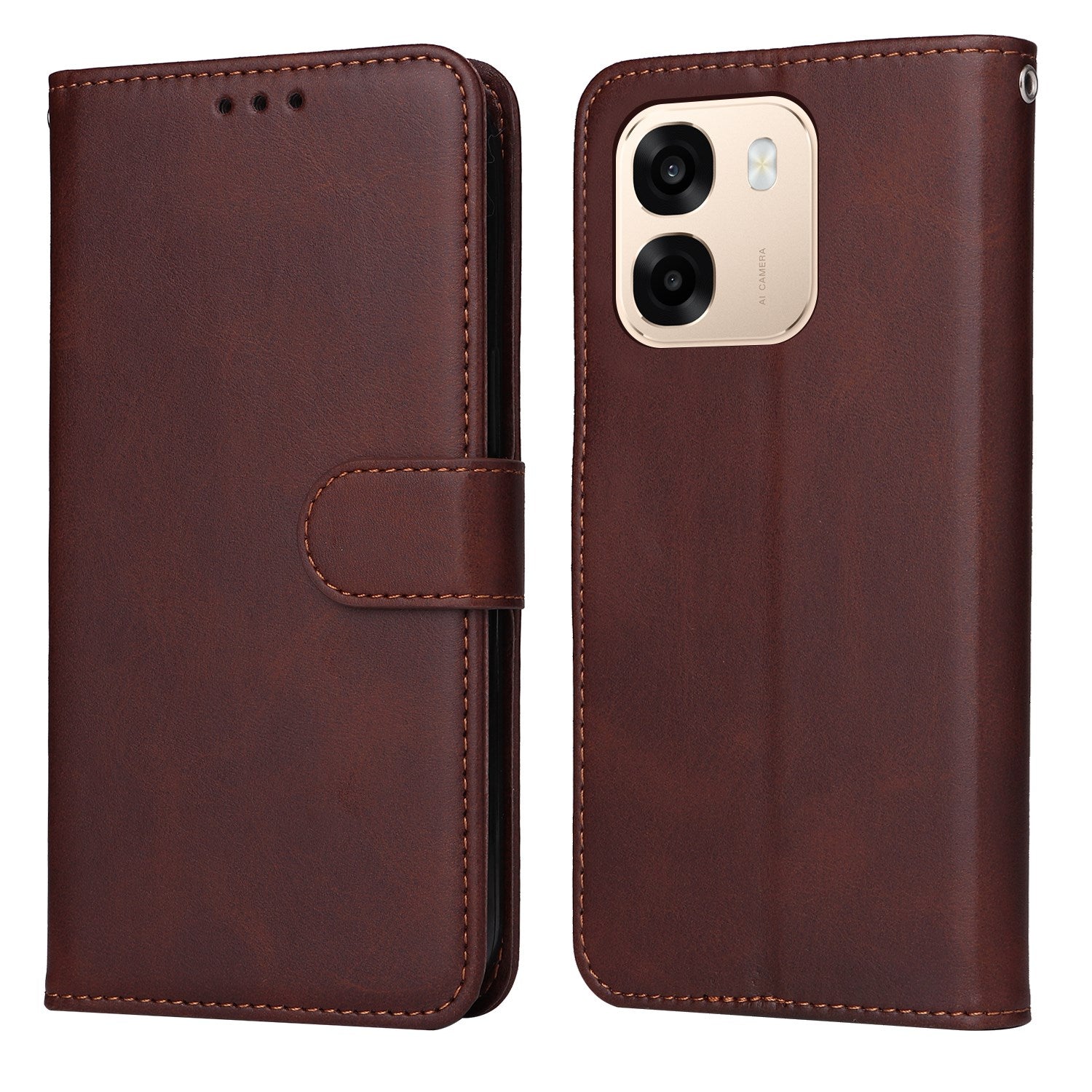 OPPO A6x EIDERWOOD Kunstlæder Flip Cover m. Kortholder & Ståfunktion - Brun