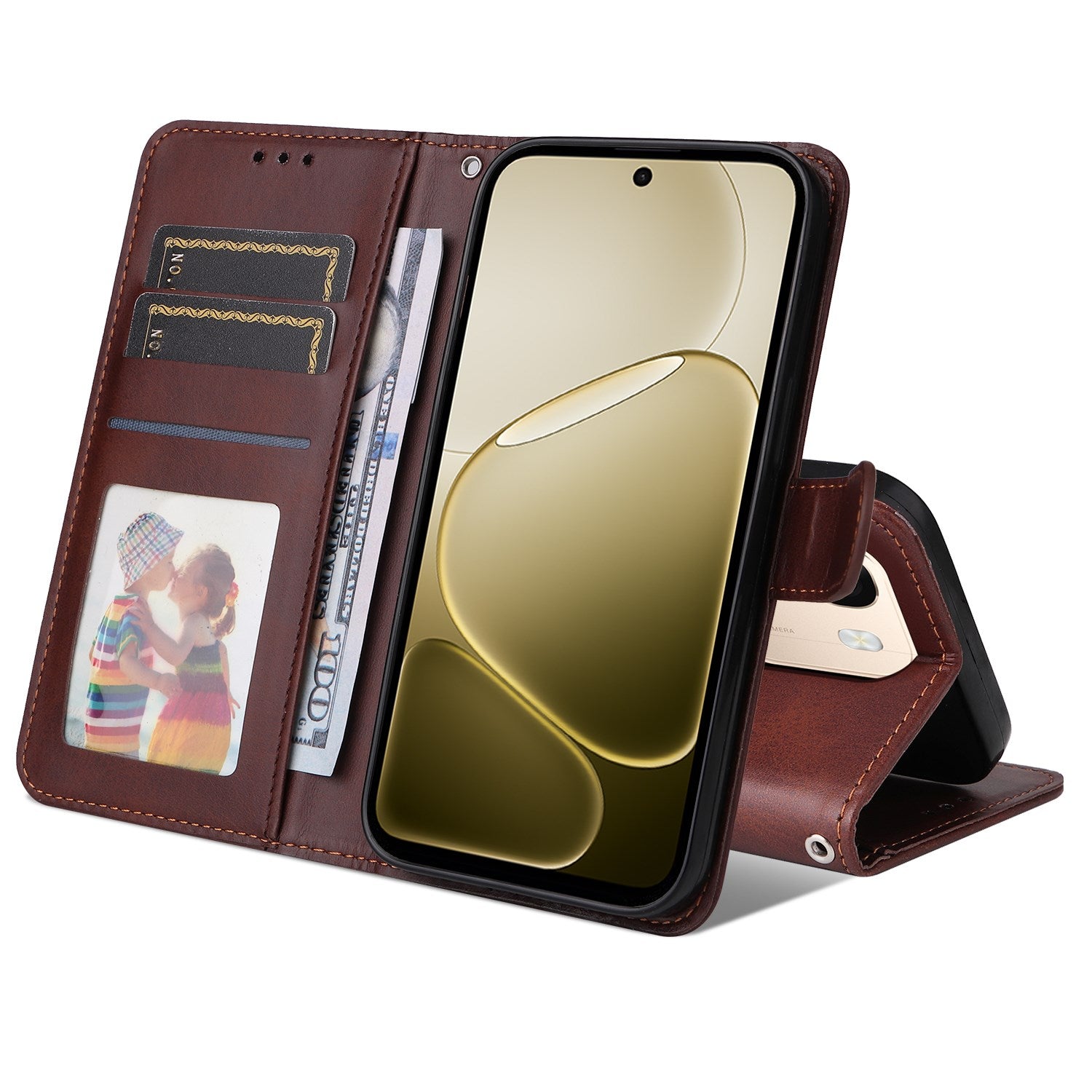 OPPO A6x EIDERWOOD Kunstlæder Flip Cover m. Kortholder & Ståfunktion - Brun