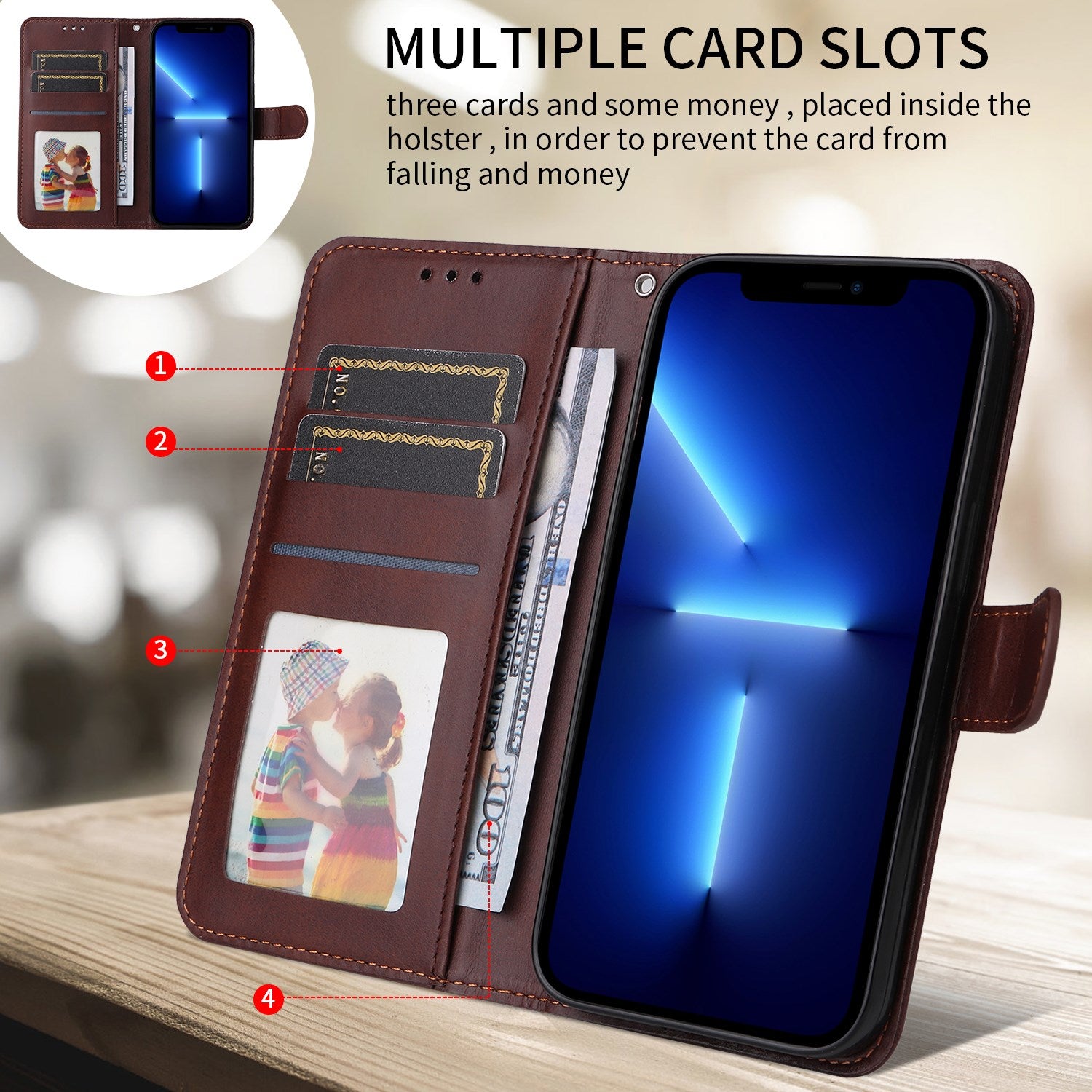 OPPO A6x EIDERWOOD Kunstlæder Flip Cover m. Kortholder & Ståfunktion - Brun