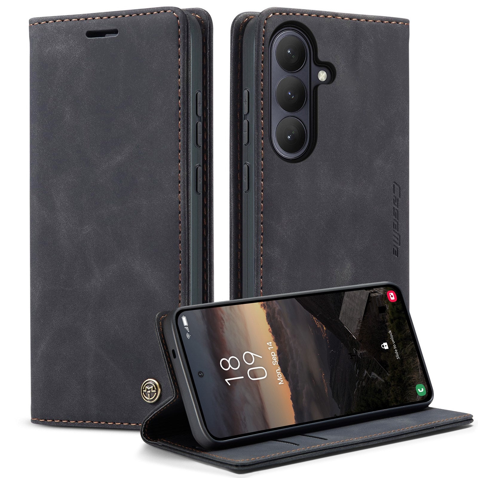 Samsung Galaxy S26 CASEME Kunstlæder Flip Cover m. Ståfunktion & Kortholder - Sort