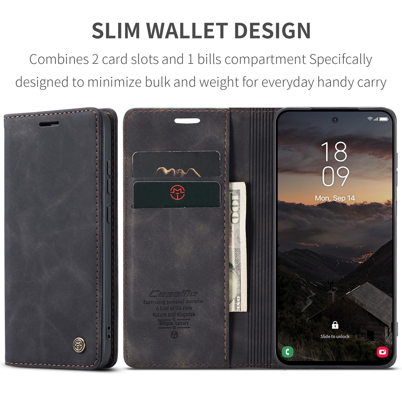 Samsung Galaxy S26 CASEME Kunstlæder Flip Cover m. Ståfunktion & Kortholder - Sort