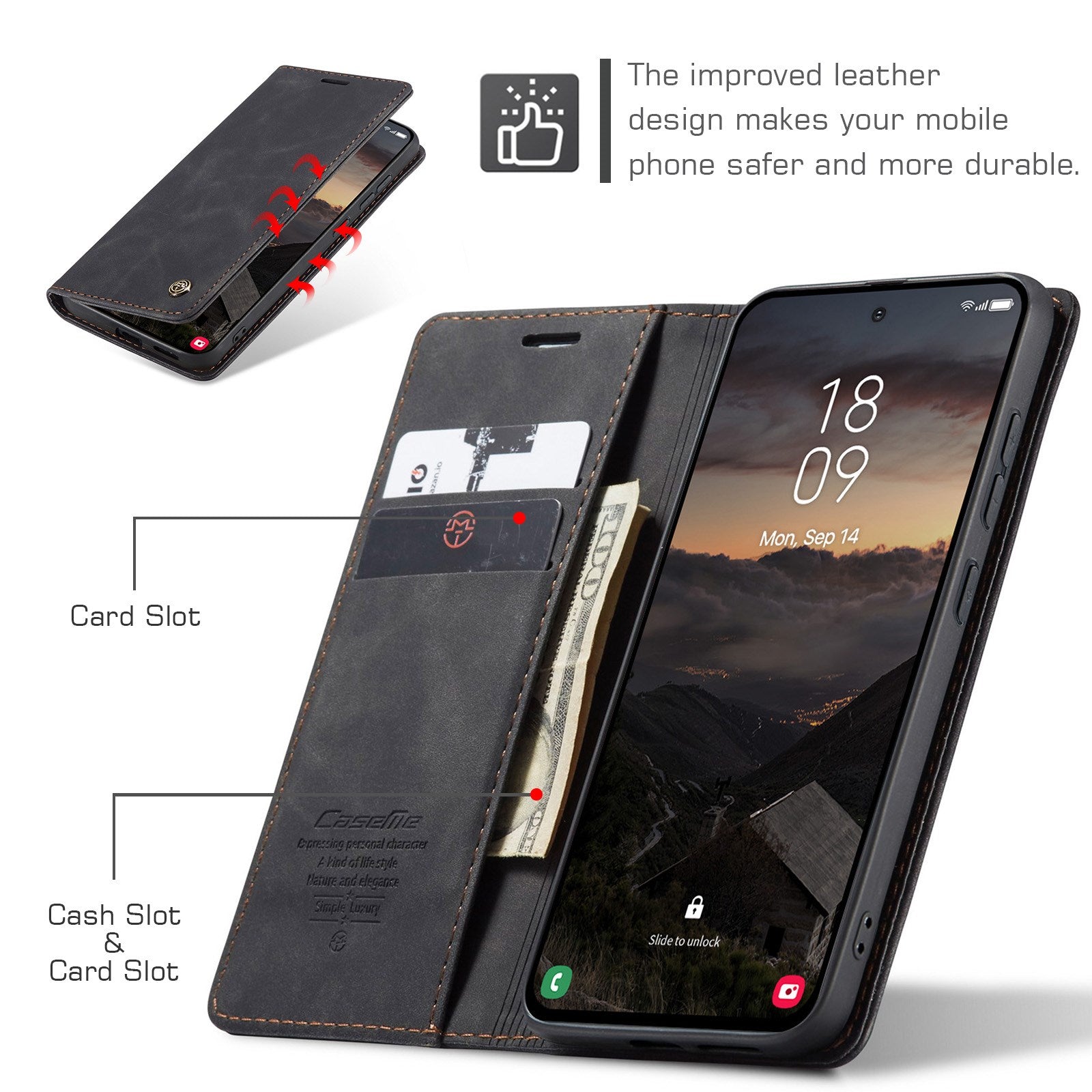 Samsung Galaxy S26 CASEME Kunstlæder Flip Cover m. Ståfunktion & Kortholder - Sort