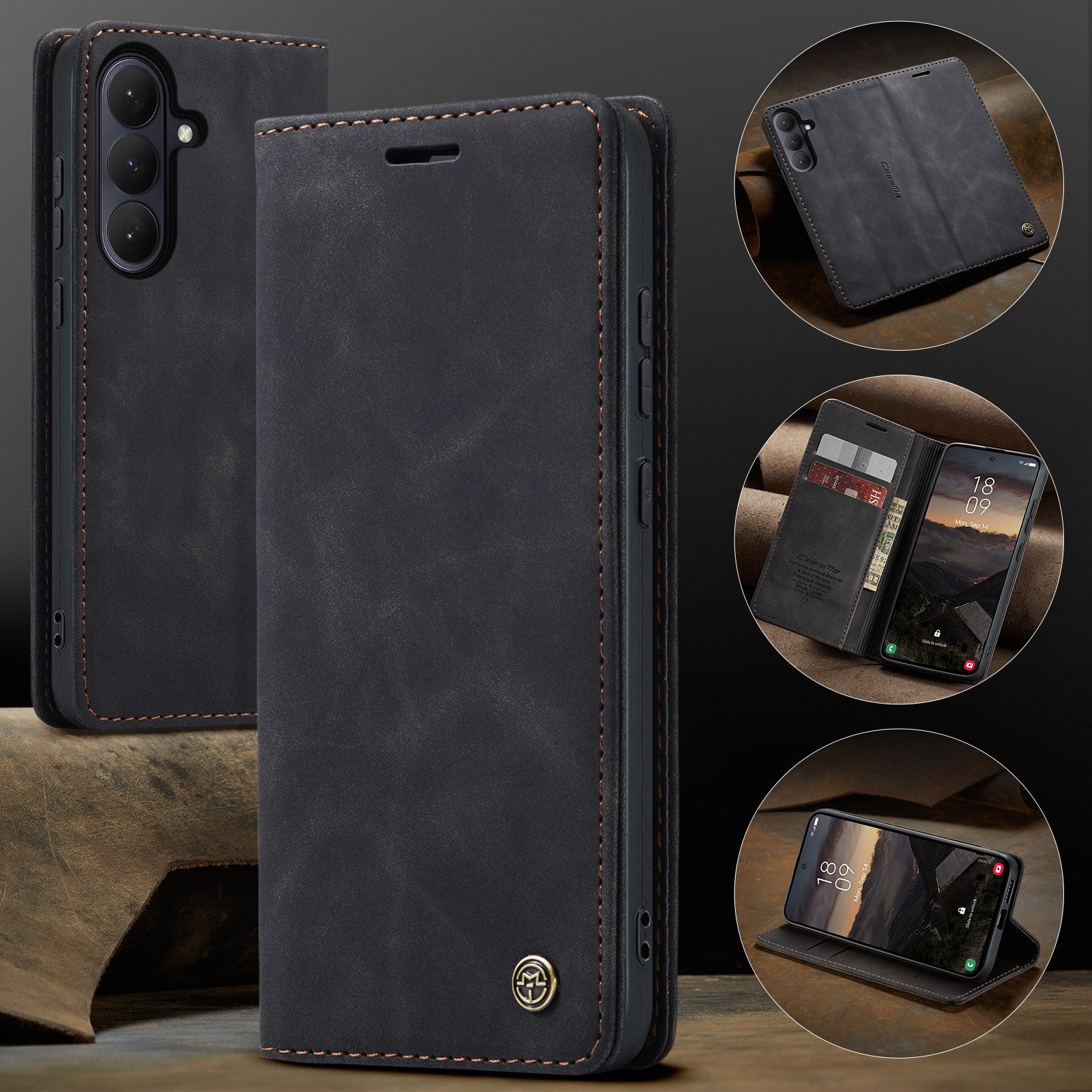 Samsung Galaxy S26 CASEME Kunstlæder Flip Cover m. Ståfunktion & Kortholder - Sort