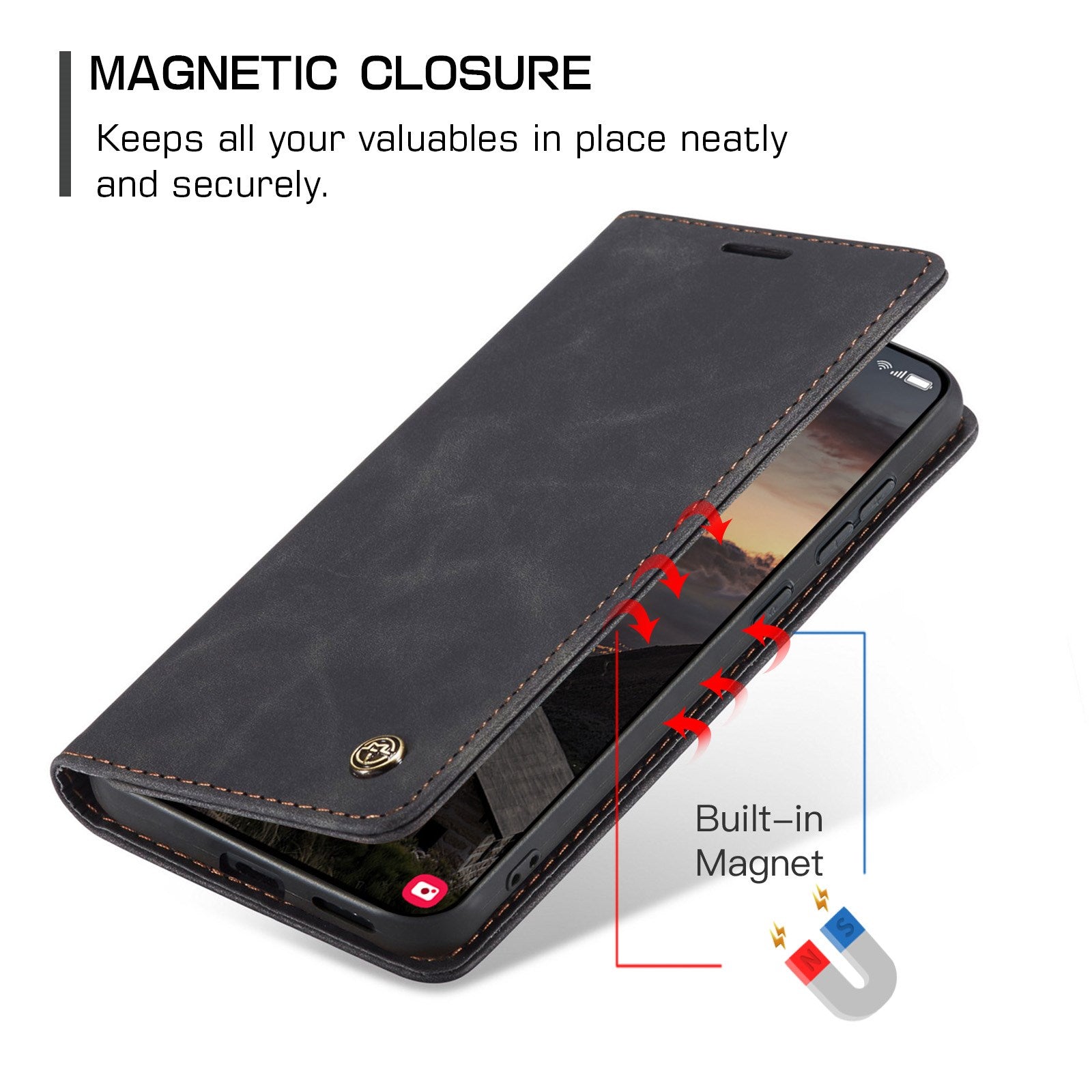 Samsung Galaxy S26 CASEME Kunstlæder Flip Cover m. Ståfunktion & Kortholder - Sort
