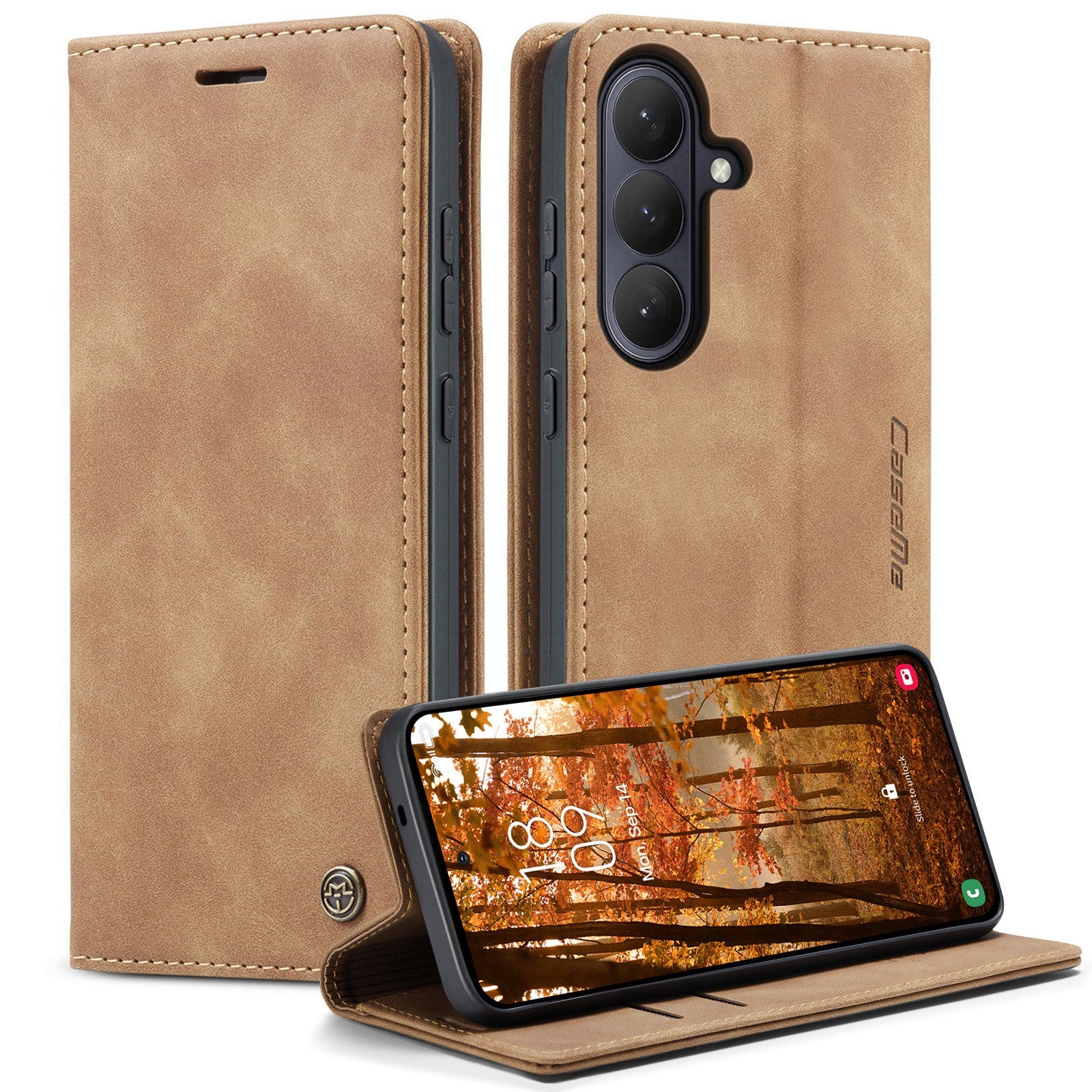 Samsung Galaxy S26 CASEME Kunstlæder Flip Cover m. Ståfunktion & Kortholder - Lysebrun