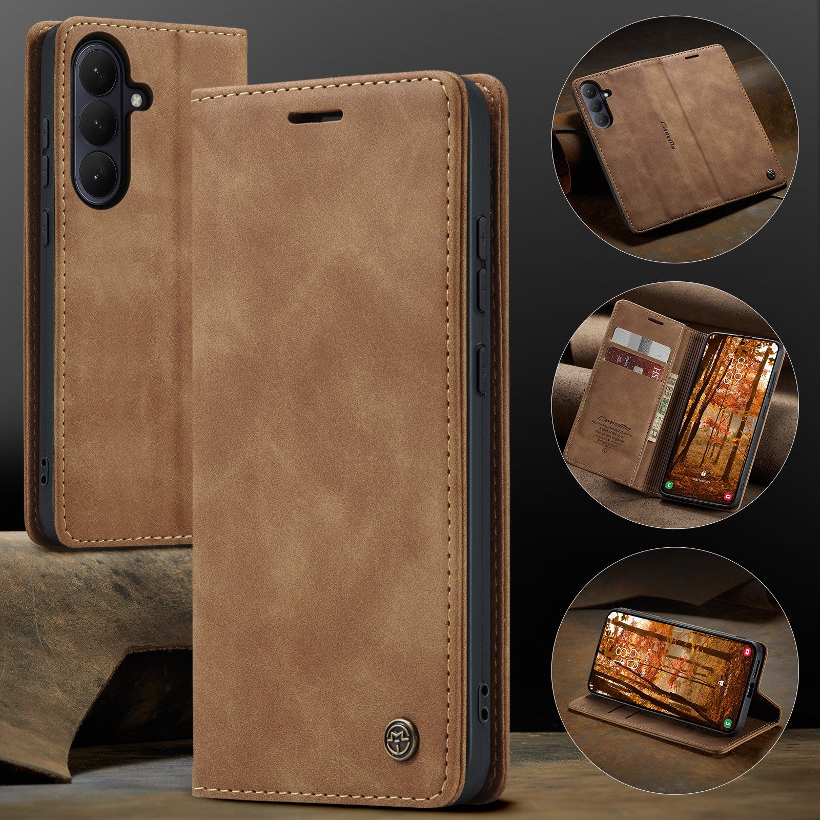 Samsung Galaxy S26 CASEME Kunstlæder Flip Cover m. Ståfunktion & Kortholder - Lysebrun