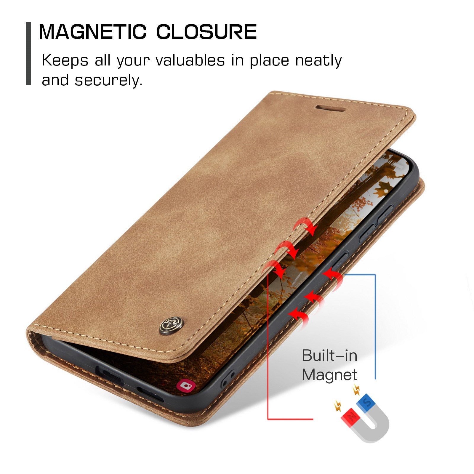 Samsung Galaxy S26 CASEME Kunstlæder Flip Cover m. Ståfunktion & Kortholder - Lysebrun