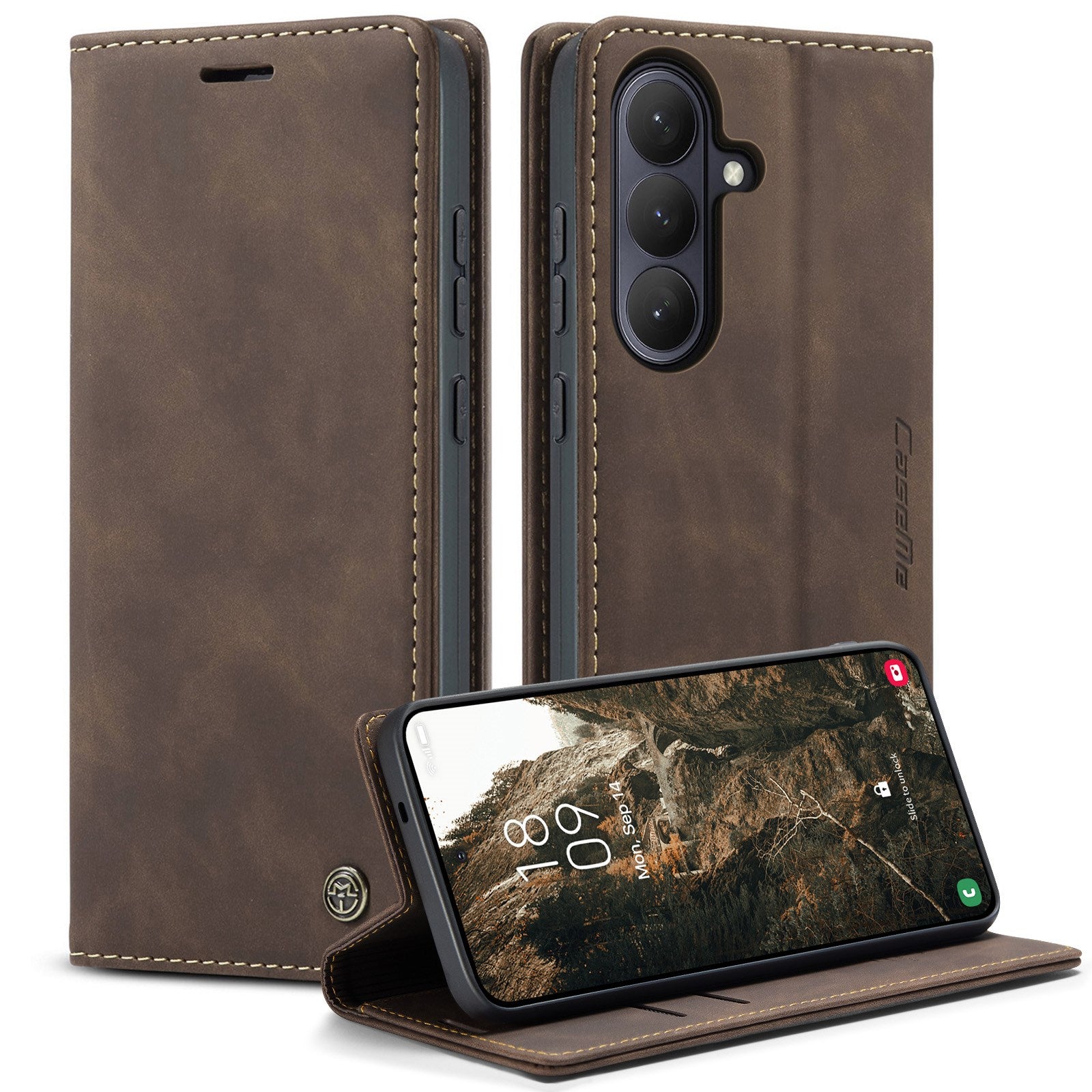 Samsung Galaxy S26 CASEME Kunstlæder Flip Cover m. Ståfunktion & Kortholder - Brun