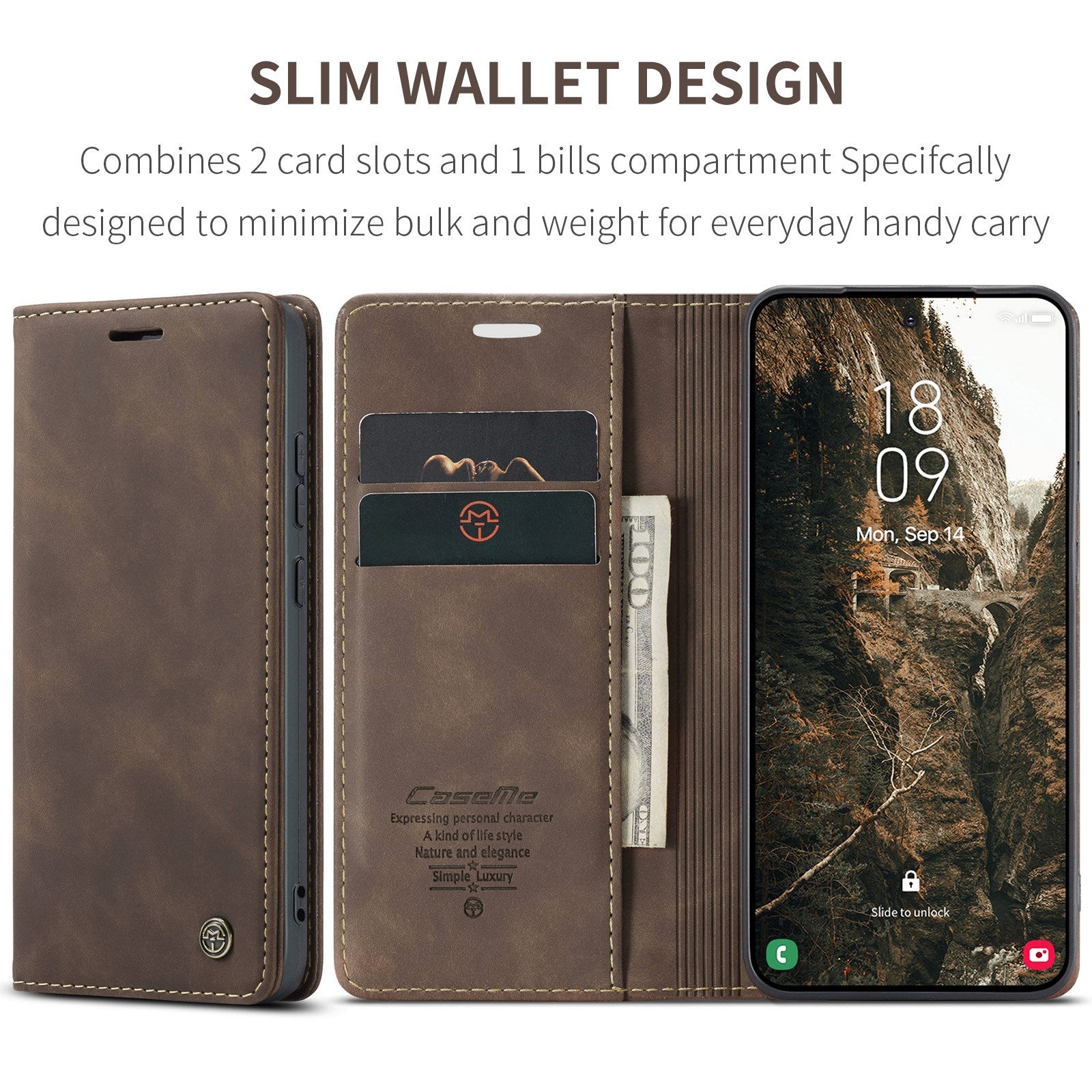 Samsung Galaxy S26 CASEME Kunstlæder Flip Cover m. Ståfunktion & Kortholder - Brun