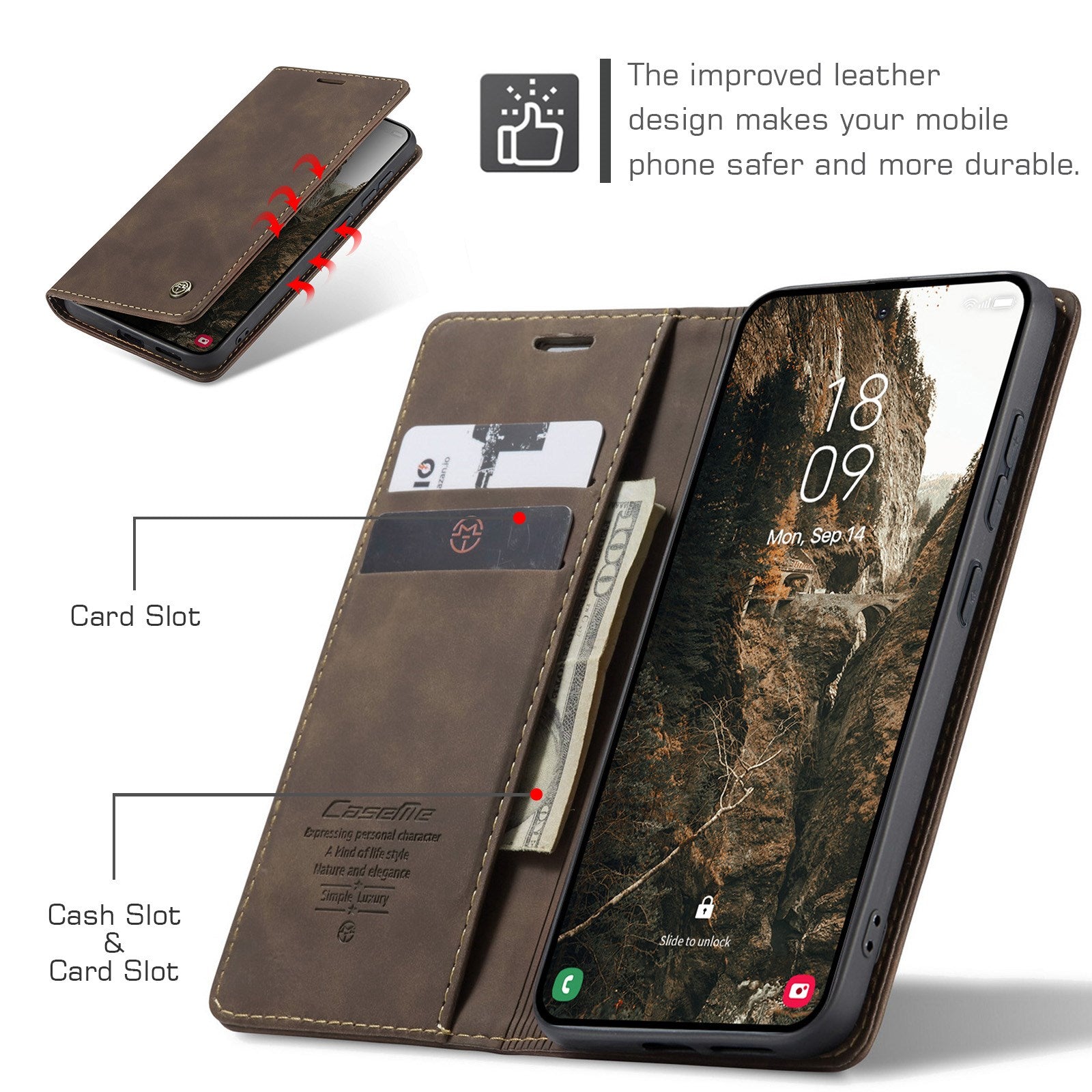 Samsung Galaxy S26 CASEME Kunstlæder Flip Cover m. Ståfunktion & Kortholder - Brun