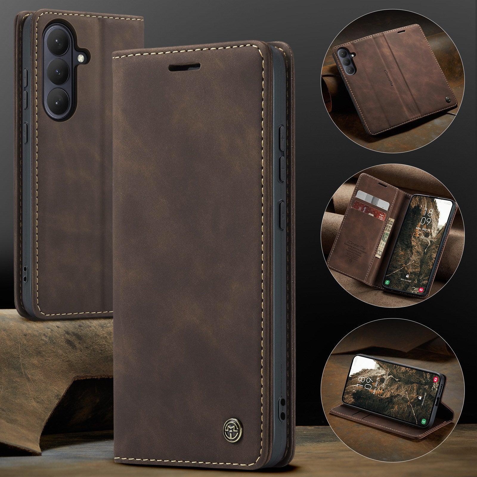 Samsung Galaxy S26 CASEME Kunstlæder Flip Cover m. Ståfunktion & Kortholder - Brun