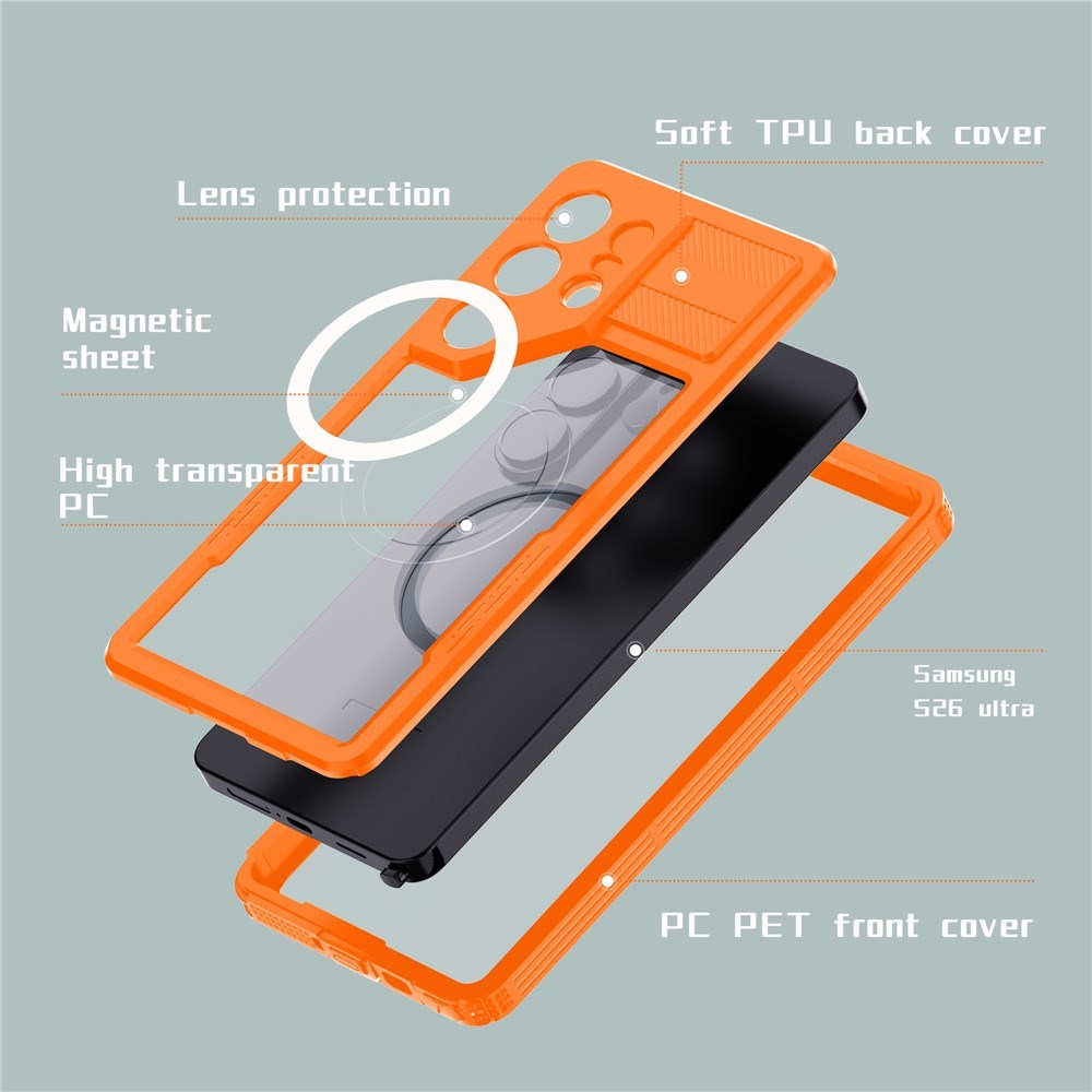 Samsung Galaxy S26 Ultra Redpebber Vandtæt Hybrid Plast Cover - MagSafe Kompatibel - Orange