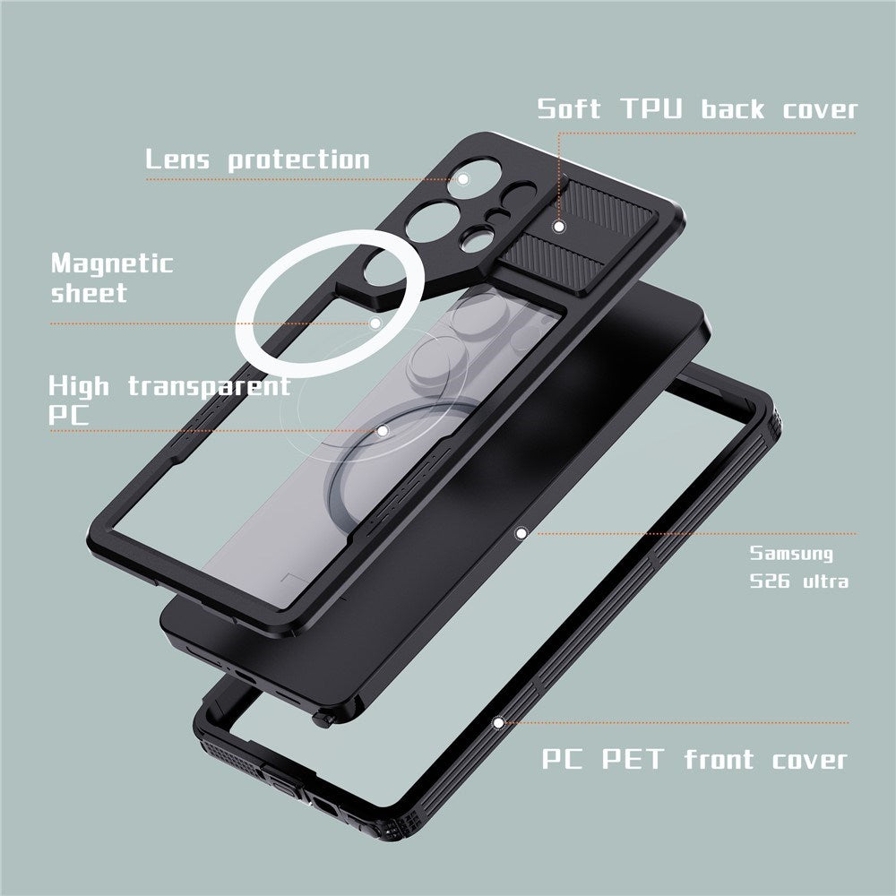 Samsung Galaxy S26 Ultra Redpebber Vandtæt Hybrid Plast Cover - MagSafe Kompatibel - Sort