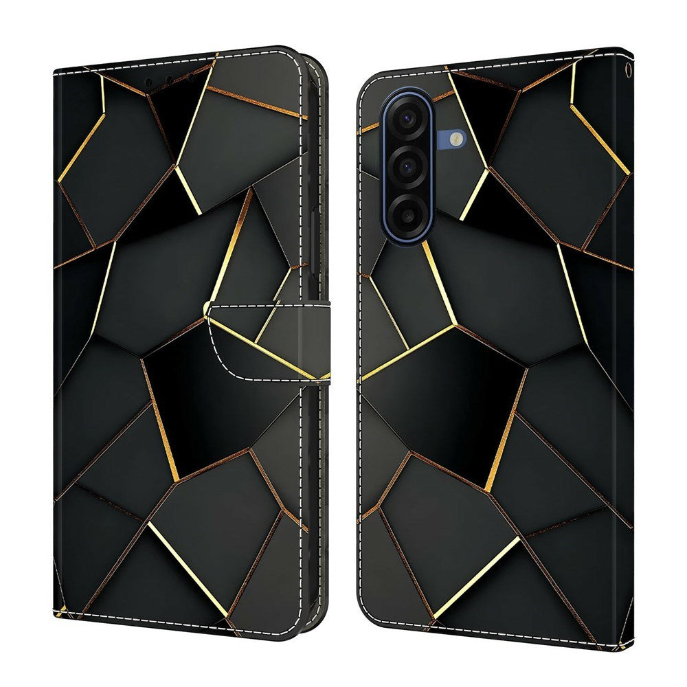Samsung Galaxy A37 EIDERWOOD Kunstlæder Cover m. Indbygget Kortholder & Standerfunktion - Sort / Guld