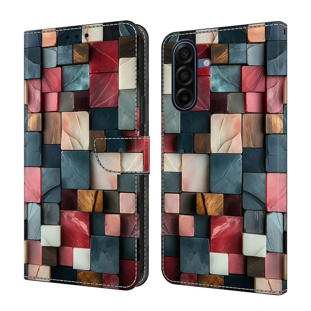 Samsung Galaxy A57 EIDERWOOD Kunstlæder Cover m. Indbygget Kortholder & Standerfunktion - Farverige Firkanter