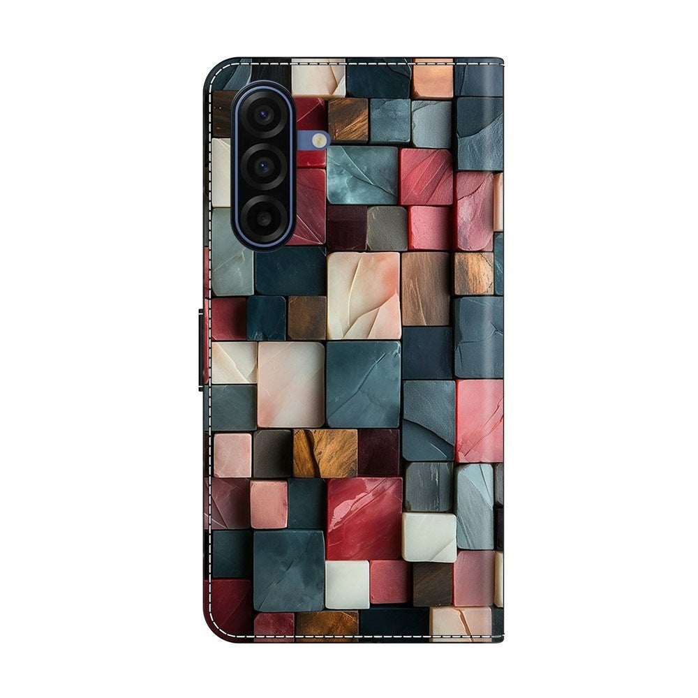 Samsung Galaxy A57 EIDERWOOD Kunstlæder Cover m. Indbygget Kortholder & Standerfunktion - Farverige Firkanter