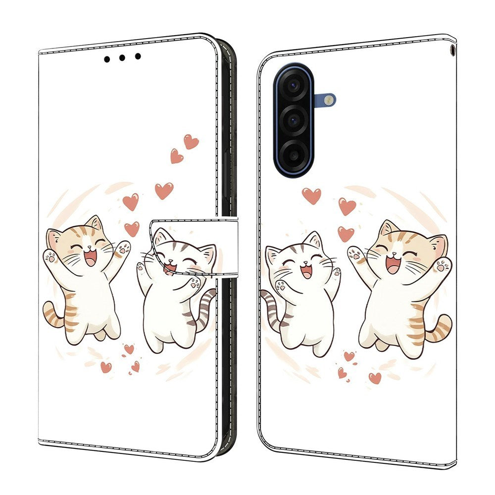 Samsung Galaxy A57 EIDERWOOD Kunstlæder Cover m. Indbygget Kortholder & Standerfunktion - Katte & Hjerter