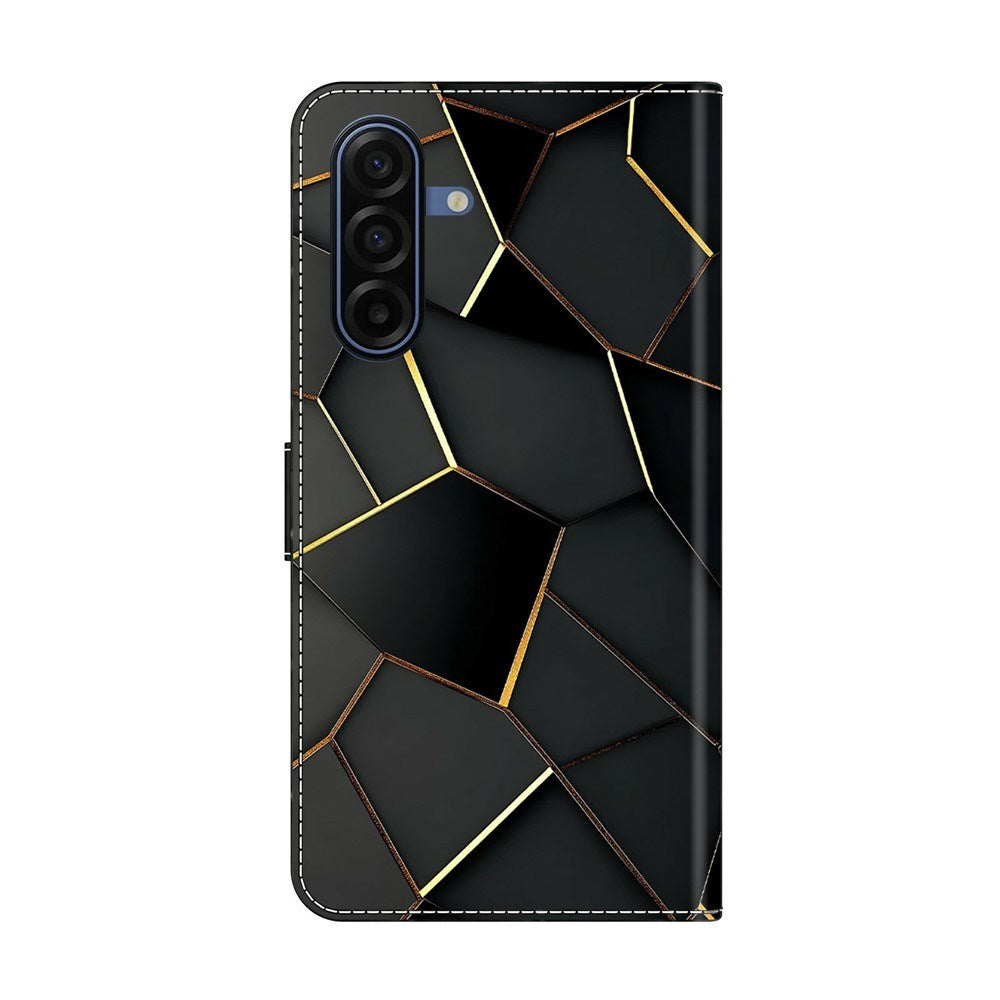 Samsung Galaxy A57 EIDERWOOD Kunstlæder Cover m. Indbygget Kortholder & Standerfunktion - Sort / Guld