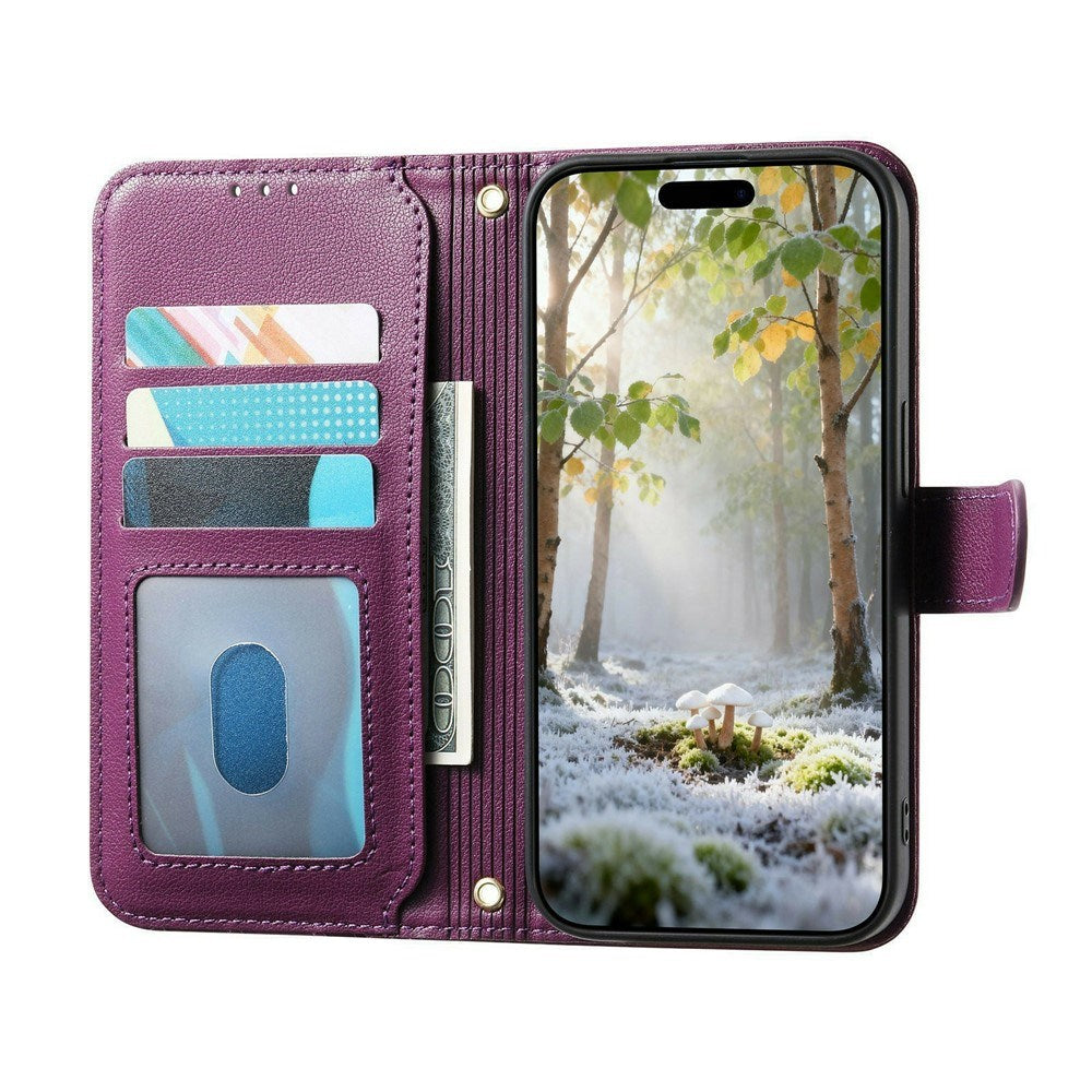 iPhone 18 Pro / 17 Pro EIDERWOOD Kunstlæder Flip Cover m. Tekstur & Strop - Lilla