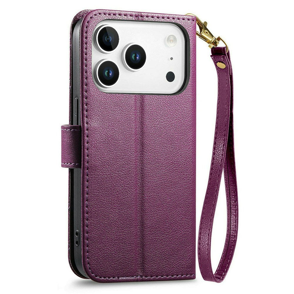 iPhone 18 Pro / 17 Pro EIDERWOOD Kunstlæder Flip Cover m. Tekstur & Strop - Lilla